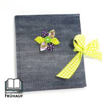 Upcycling Tagebuch Notizbuch Jeans mit Stoffblume Bild 1