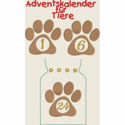 Stickdatei  Pfote Tier Adventskalender Set 482 Maschinenstickerei Hund Katze