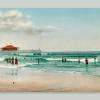 Leinwandbild Beach Scene 1901 -  Vintage Art - Kunst - Druck - Wandbild - Meer - Strand - türkis - blauer Himmel maritim Bild 2