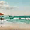 Leinwandbild Beach Scene 1901 -  Vintage Art - Kunst - Druck - Wandbild - Meer - Strand - türkis - blauer Himmel maritim Bild 3