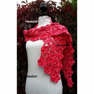 rosa pinker Schal * Blütenschal * Wolle gehäkelt * dekorativer Schal
