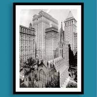 New York City Trinity Church Architektur schwarz weiß Fotografie Kunstdruck gerahmt Wandbild 43 x 55 cm Vintage Bild 1