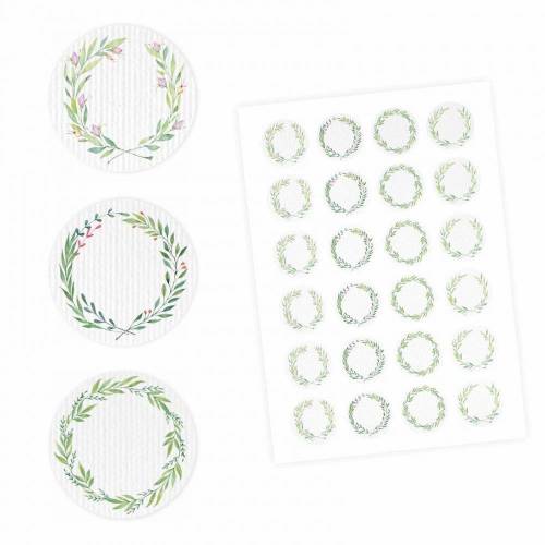 24 Universaletiketten - Blumenranke grün - rund 4 cm Ø - Haushaltsetiketten Sticker Aufkleber Blanko selbst klebend