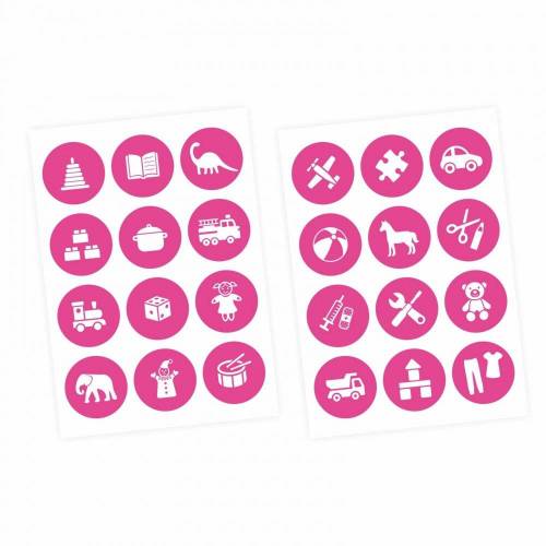 Möbelaufkleber Ordnungssticker für Spielzeug WEISS/ PINK Kinderzimmer Aufbewahrung Spielsachen