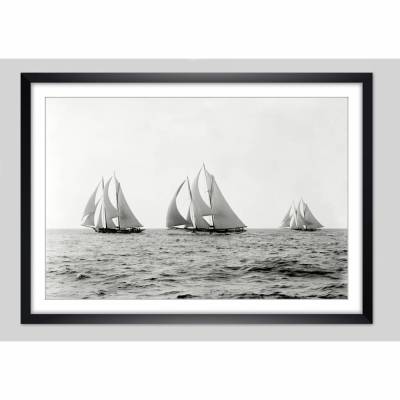 Schiffe Segelboote Jachten auf dem Meer KUNSTDRUCK Poster gerahmt 39x29cm Wandbild Historische Fotografie Nautik