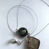 Kette  / Juwelierdraht mit zwei grünen Glaseinschmelzungen in Feinsilbereinfassung - handmade, Unikat (11) Bild 4