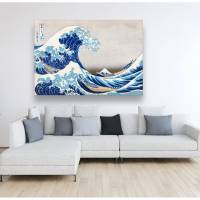 Leinwand Japanische Kunst - The great Wave - gewaltiges Meer - Wandbild -  Bilder für Wohnzimmer Schlafzimmer -  Asien Holzschnitt, abstrakt Bild 1
