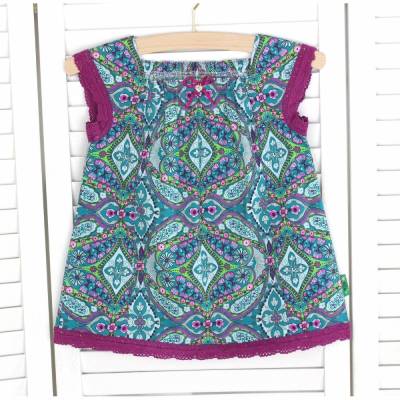 Sommertop - 98/104 Hängerchen petrol-beere -Ornamente- von olilu