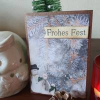 Weihnachtskarte Frohes Fest mit Schneemann und Zweigen Bild 2