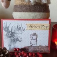Weihnachtskarte mit Elch - Frohes Fest - Holzstamm Bild 2