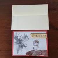 Weihnachtskarte mit Elch - Frohes Fest - Holzstamm Bild 4