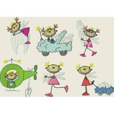 Stickdatei Strichmännchen * Zahn * Fee * Set 378 Maschinenstickerei