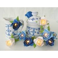 Lichterkette Rosen aus Papier in blau-weiß, Tischdeko Taufe, Hochzeit, Geschenk, Bild 1