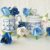 Lichterkette Rosen aus Papier in blau-weiß, Tischdeko Taufe, Hochzeit, Geschenk, Bild 2