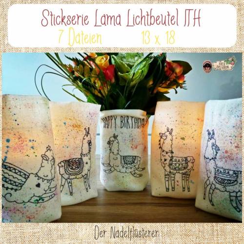 Digitale Stickserie Lama Lichtbeutel ITH 13x18 cm (5x7") Stickrahmen