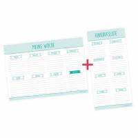 SET Blöcke Wochenplaner + Einkaufsliste mint - A5 Block 50 Blatt Papier Notizblock Wochenkalender Planer Schreibtisch Organisieren
