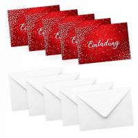 5 Klapp-Einladungskarten Rot Glitzer inkl. 5 weißen Briefumschlägen - Hochzeit Geburtstag Konfirmation Jubiläum Bild 1