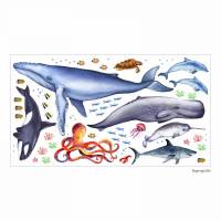 166 Wandtattoo Tiere der Meere - Blauwal, Hai, Delfin, Orca, Krake - in 6 Größen - Kinderzimmer Wanddeko Wandbild Bild 1