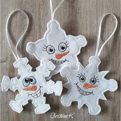 * Super Weihnachtsdeko, 3 x ITH Schneeflocken *  ITH Anhänger, Stickdatei, 10 x 10 cm