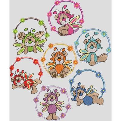Stickdatei  Schmetterling  Teddy  Engel Doodle Rahmen Set  201/2 Maschinenstickerei