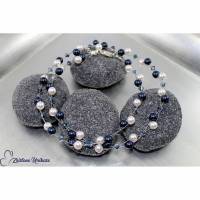 Luftig, filigrane Kette blau & weiß, Perlen und Bicone, Halskette auf Wunschlänge Bild 1