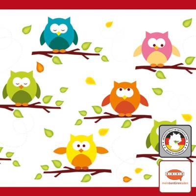 Kinderbordüre: Bunte Eulen mini - optional selbstklebend - 12 cm Höhe
