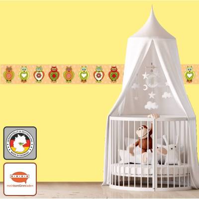 Kinderbordüre: Eulen - optional selbstklebend - 15 cm Höhe