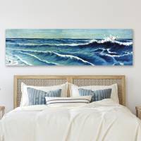 Blue Waves - Japanische Kunst - Leinwand Bild - Giclee - Kunstdruck - Abstrakt - Wandbild - Panorama Format Bild 4