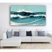 Leinwandbild Dancing Waves, Japanische Kunst Abstrakt Meer Wellen Blau Türkis, Weiß, maritim Holzschnitt um 1900 Bild 1