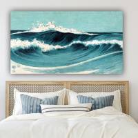 Leinwandbild Dancing Waves, Japanische Kunst Abstrakt Meer Wellen Blau Türkis, Weiß, maritim Holzschnitt um 1900 Bild 3