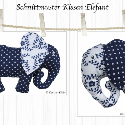 EBook Kissen Elefant, Schnittmuster im A4 Format zum Ausdrucken, inkl. Anleitung und Plottderatei