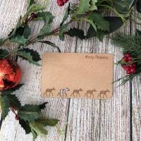 Weihnachtskarte aus Echtholz mit Umschlag "Merry Christmas"/ Rentier Bild 1