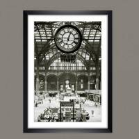 New York, Uhr Penn Station, Kunstdruck gerahmt 39 x 54 cm, gerahmte  Bilder, Vintage Style, Schwarz weiß Fotografie, Architektur, Bahnhof Bild 1