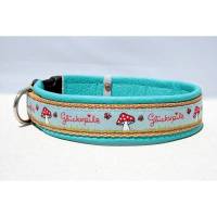 Hundehalsband »Glückspilz blau/d.beige« mit echtem Leder unterlegt aus der Halsbandmanufaktur von dogs & paw Bild 1