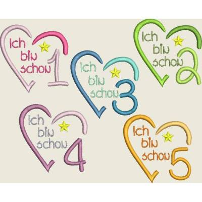 Stickdatei Zahl, Zahlen " Ich bin schon .. " ab 10x10 Rahmen Maschinenstickerei, Geburtstag