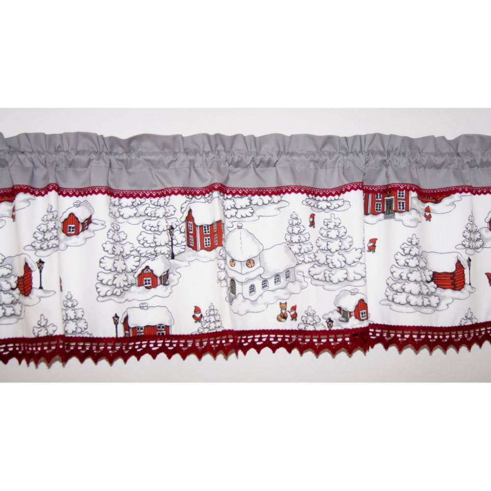 Nr. 998 Scheibengardine, Weihnachtsgardine, Weihnachtsgardinen,"Winterlandschaft" grau/weiß, Spitzen  Bild 1