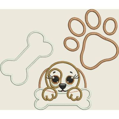Stickdatei Hund Applikation, Knochen, Maschinenstickerei Set 472
