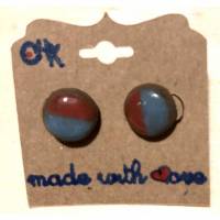 Minimalistische runde Keramik-Ohrstecker in Rot-Blau semi glasiert Bild 1