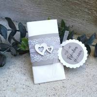 10 x Banderole für Taschentücher Freudentränen Hochzeit taupe Kraft vintage Spitze Herzchen Bild 1