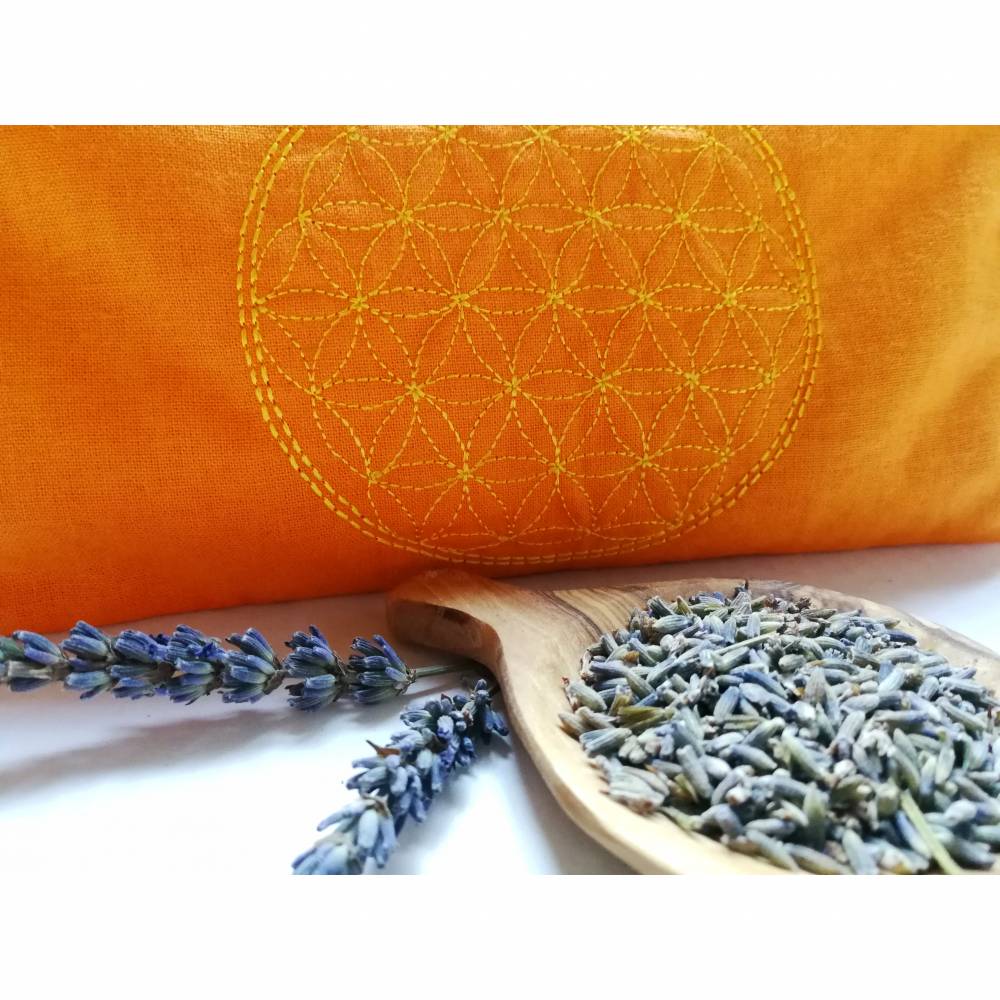 Yoga Augenkissen mit wunderschöner Stickerei Blume des Lebens in gold Bild 1