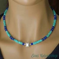 Leuchtende Türkis Lapis Lazuli Würfelkette mit Silber Bild 1