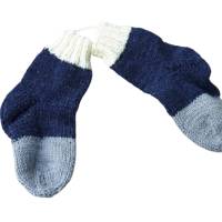 Babysocken/Kindersocken handgestrickt aus Wolle, Größe 19/20 blau grau/weiß Bild 1