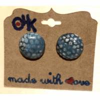 Runde Keramik-Ohrstecker: Blaue Dots auf weißem Ton (3) Bild 1
