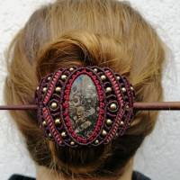 Makramee-Haarspange mit Turitella-Achat und Holz-Stab Bild 8