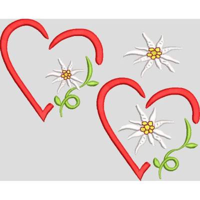 Stickdatei Edelweiss im Herz Rahmen 575 Maschinenstickerei je 2 Grössen