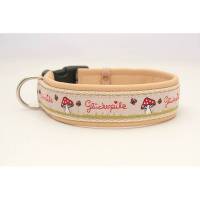 Hundehalsband »Glückspilz beige« mit echtem Leder unterlegt aus der Halsbandmanufaktur von dogs & paw Bild 1
