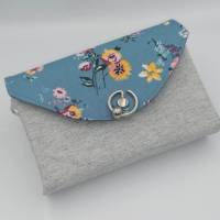 Ab 59,-€ / Handgemachte Damen Geldbörse mit Design Druckknopf  Blumen Blau Bild 2