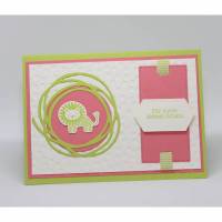Babykarte "Löwe" in limettengrün und rosa Bild 1