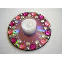 Teelichthalter CD Upcycling rosa pink Bild 1