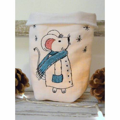 Stickdatei Wintermaus Redwork verschiedene Größen SET